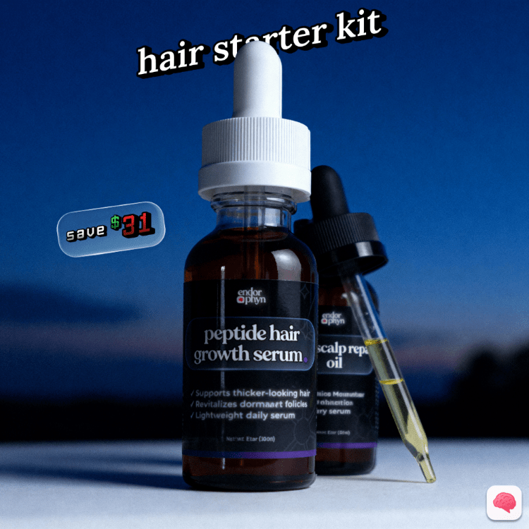 Hair growth serum and scalp repair oil with a blue gradient background