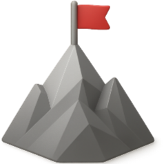 Gray mountain with a red flag on a white background