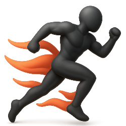Black superhero figure with orange cape on a white background