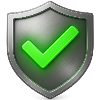 Shield icon with a green check mark on a white background