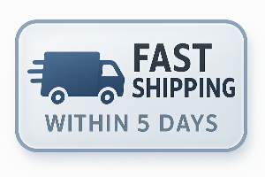 Fast shipping within 5 days sign with a truck icon on a light blue background
