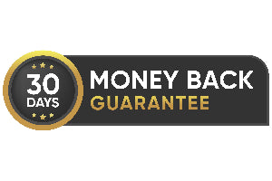 Money back guarantee badge with '30 Days' on a black background